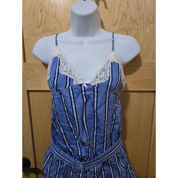 Zara Women’s XS Blue & White Striped Lace-Trimmed Romper - Picture 2 of 5